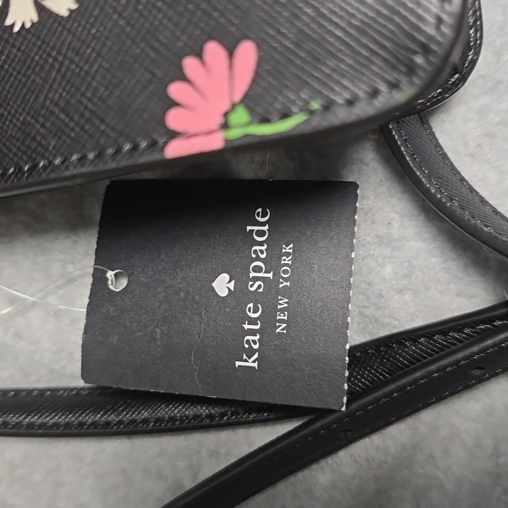 Kate Spade Small Flap Madison Black and Pink Floral Crossbody Bag NWT - Picture 7 of 8